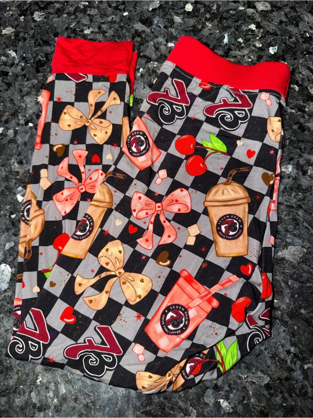 Kids Pajama Set with Drink & Bow Print - Red Accents